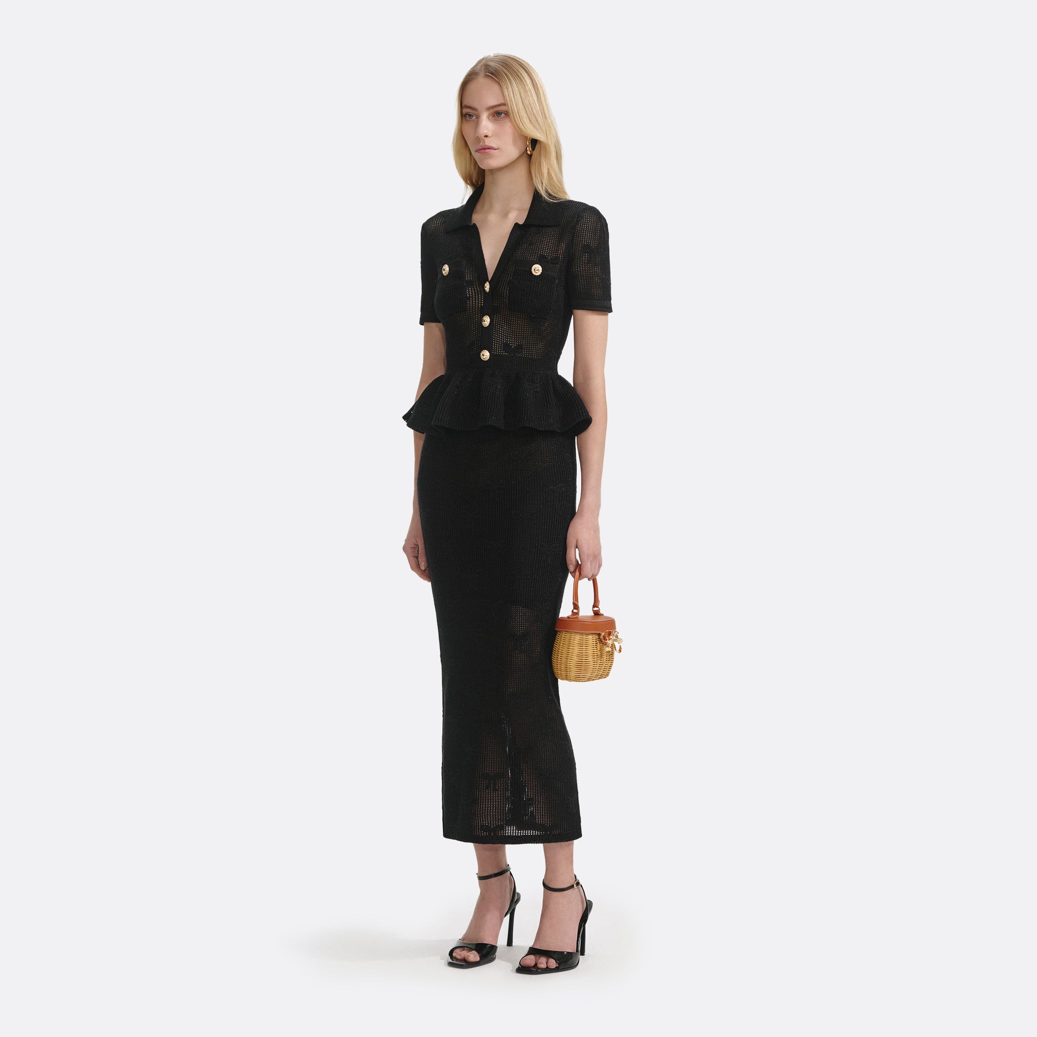 Self-Portrait ELLIS ROSCH Black Bow Crochet Midi Dress