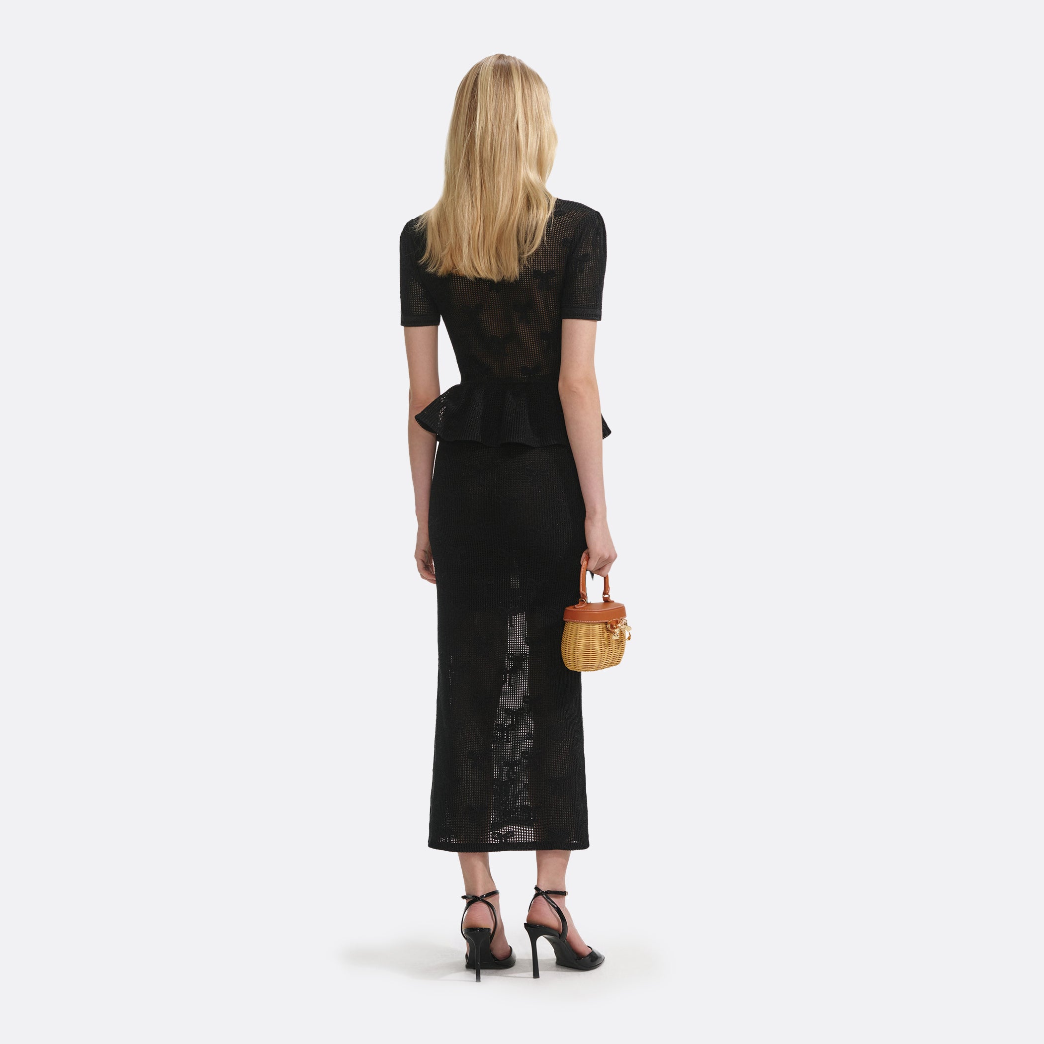 Self-Portrait ELLIS ROSCH Black Bow Crochet Midi Dress