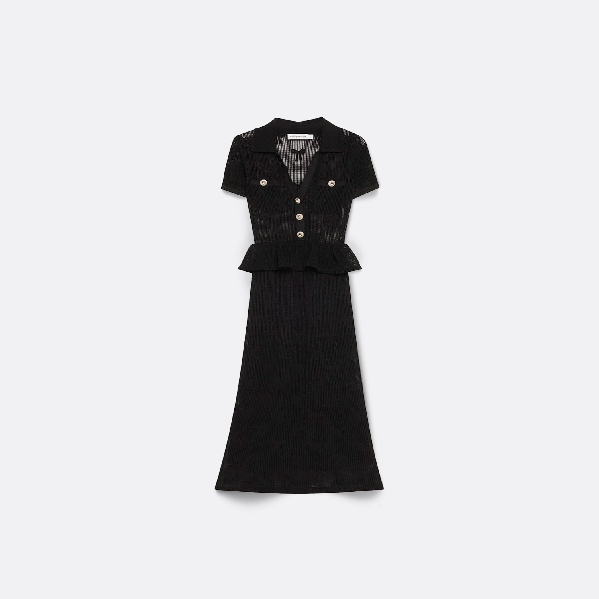 Self-Portrait ELLIS ROSCH Black Bow Crochet Midi Dress
